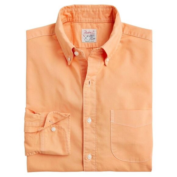 J Crew Shirt Mens L Orange Button Down Oxford Organic Bright Broken In BE994 - Picture 1 of 13